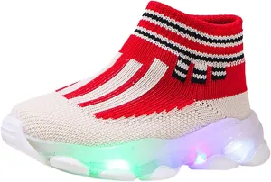 Toddler Mesh Light Up Shoes Lightweight Flashing Breathable Soft Sole Walking Sock Sneakers for Boys Girls Kids