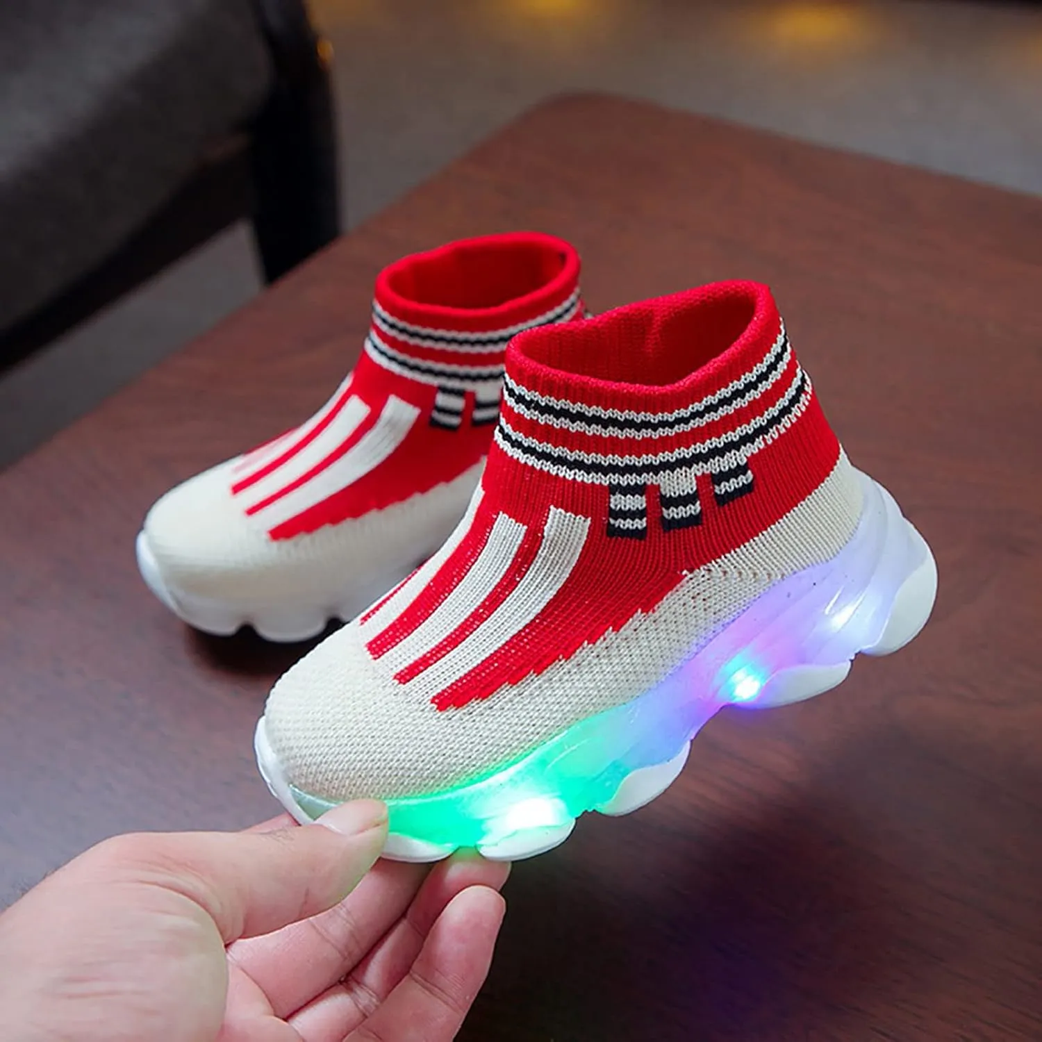 Toddler Mesh Light Up Shoes Lightweight Flashing Breathable Soft Sole Walking Sock Sneakers for Boys Girls Kids