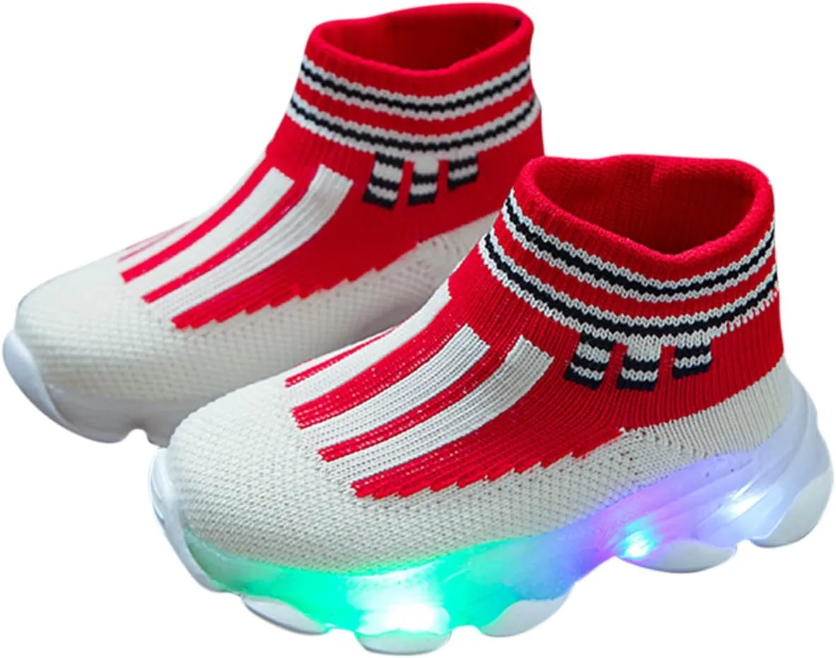 Toddler Mesh Light Up Shoes Lightweight Flashing Breathable Soft Sole Walking Sock Sneakers for Boys Girls Kids