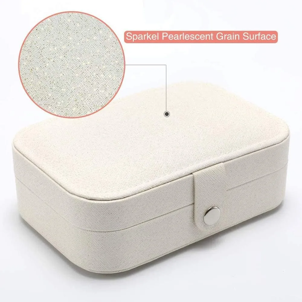 Travel Jewelry Box for Women Girls, Small Jewelry Organizer Storage for Earrings Rings Necklaces Bracelets, Double Layer Jewelry Case PU Leather Mini Jewelry Boxes Holder Display, White