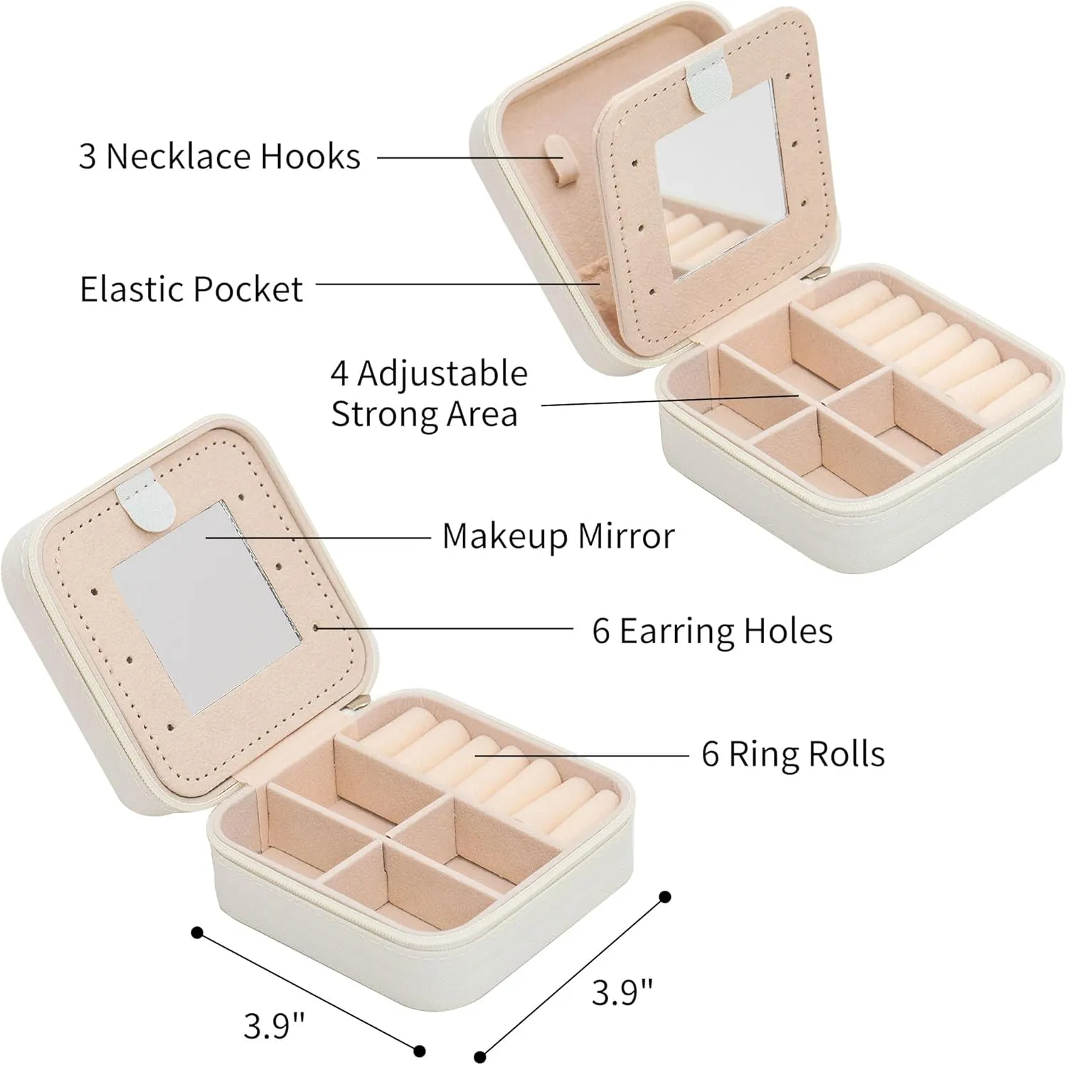 Travel Jewelry Case| Initial Jewelry Box Pendant Necklace| Multifunctional Personalized Jewelry Case| Birthday Gifts For Women, D-White