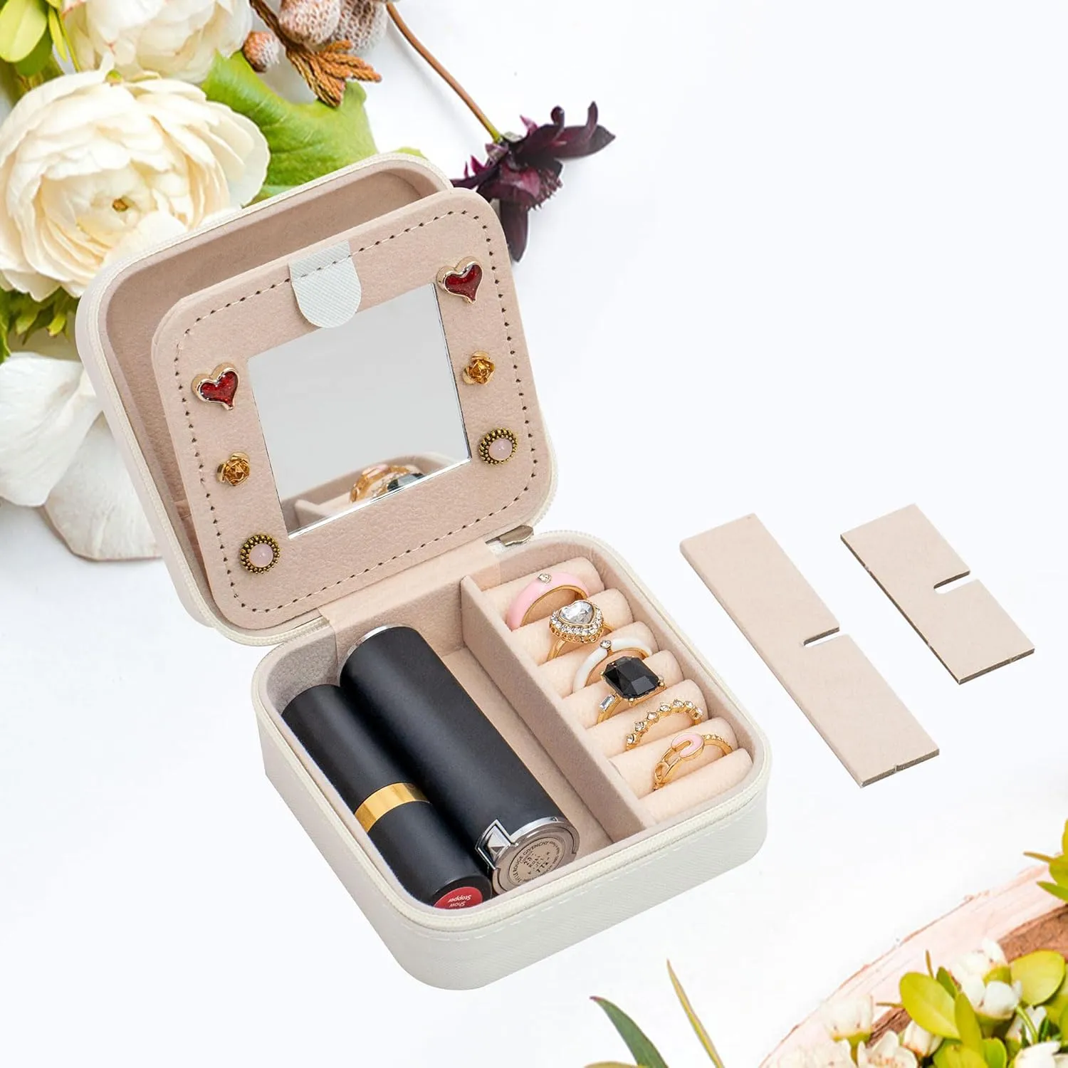 Travel Jewelry Case| Initial Jewelry Box Pendant Necklace| Multifunctional Personalized Jewelry Case| Birthday Gifts For Women, D-White