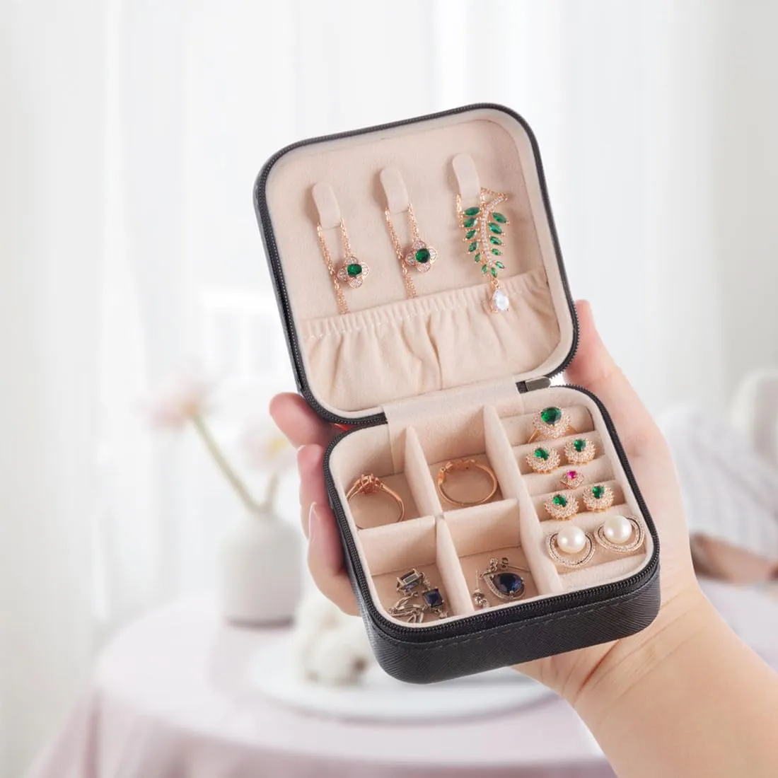 Travel Jewelry Case, Jewelry Organizer Box, Jewelry Organizer Travel Small Ring Organizer Necklace Organizer Earring Organizer Box - Black