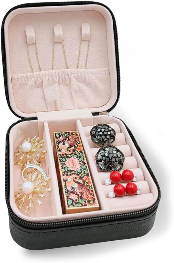 Travel Jewelry Case, Jewelry Organizer Box, Jewelry Organizer Travel Small Ring Organizer Necklace Organizer Earring Organizer Box - Black
