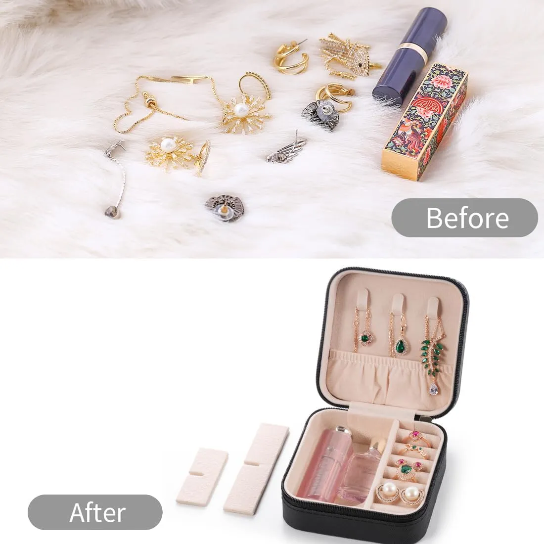 Travel Jewelry Case, Jewelry Organizer Box, Jewelry Organizer Travel Small Ring Organizer Necklace Organizer Earring Organizer Box - Black