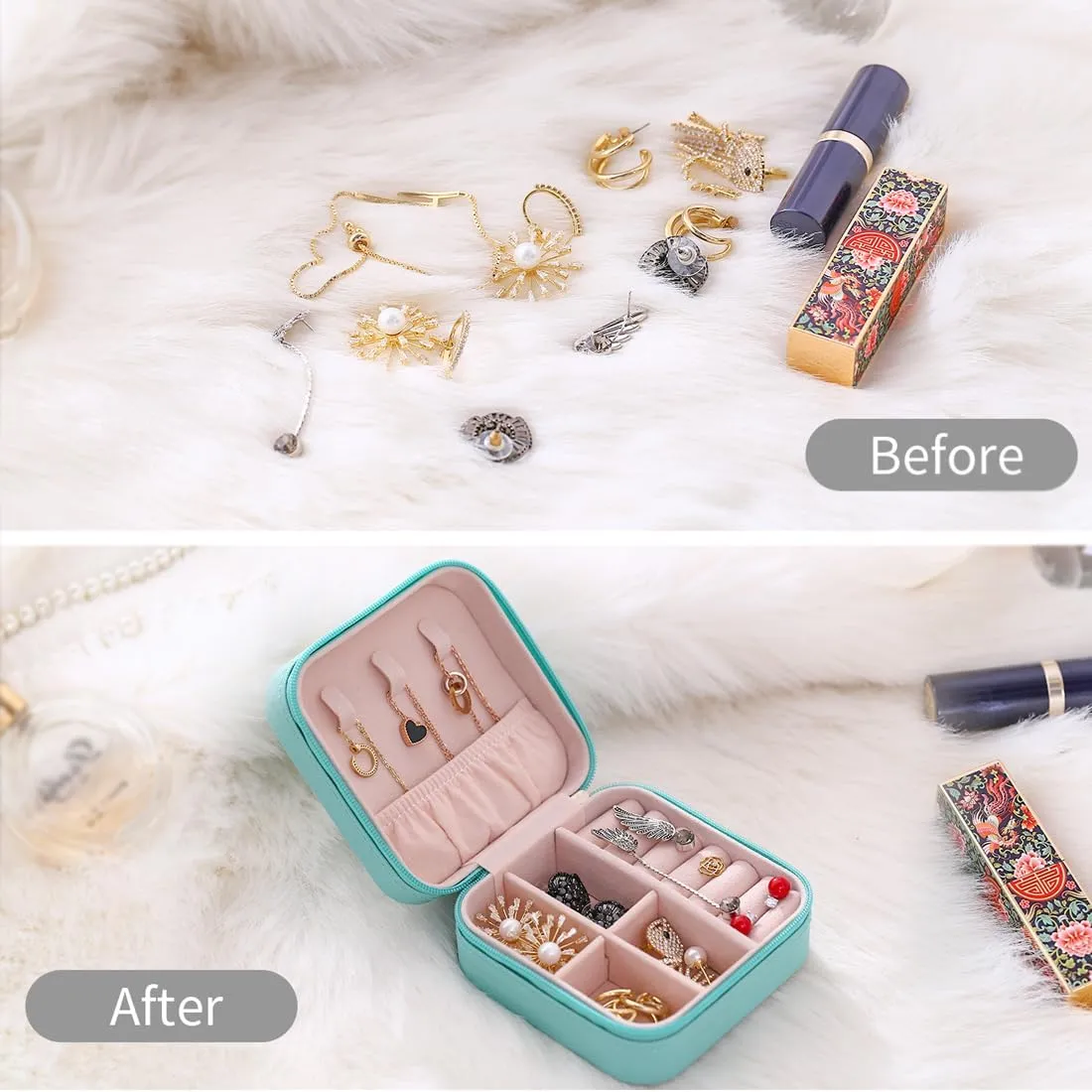 Travel Jewelry Case, Jewelry Organizer Box, Jewelry Organizer Travel Small Ring Organizer Necklace Organizer Earring Organizer Box - Blue