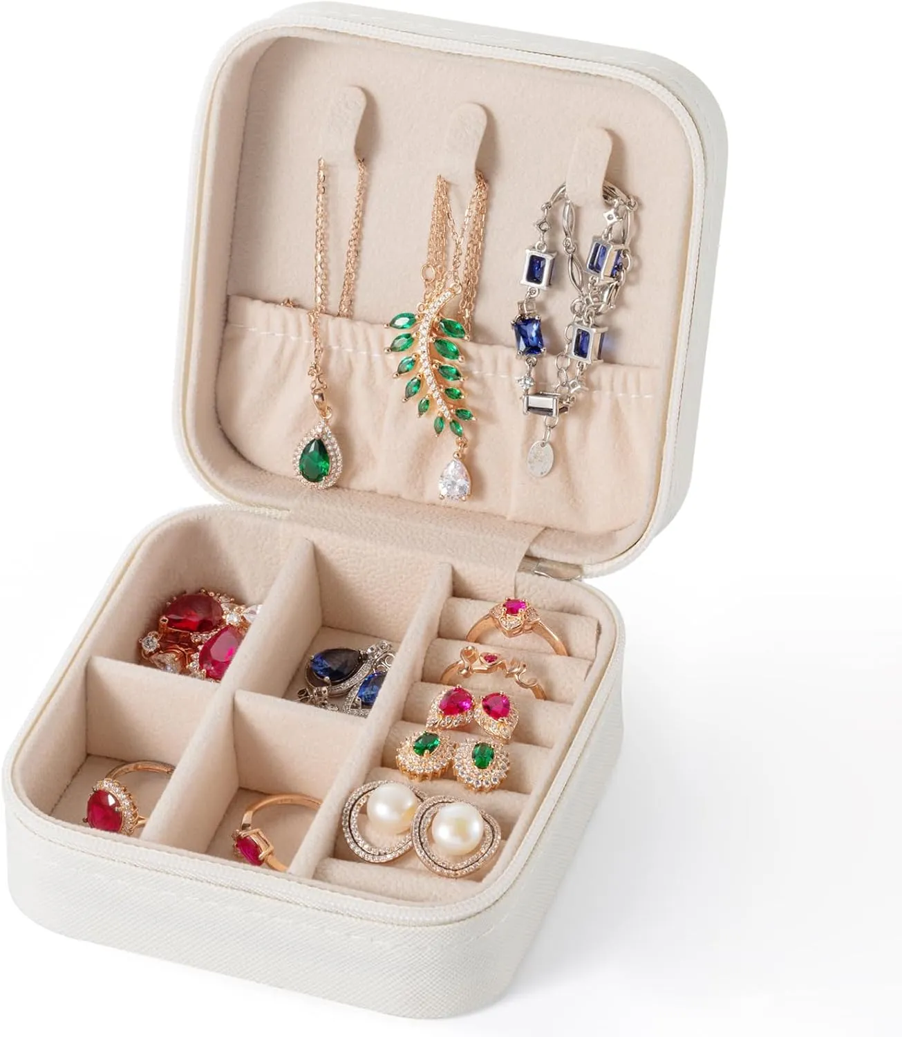 Travel Jewelry Case, Jewelry Organizer Box, Jewelry Organizer Travel Small Ring Organizer Necklace Organizer Earring Organizer Box - White