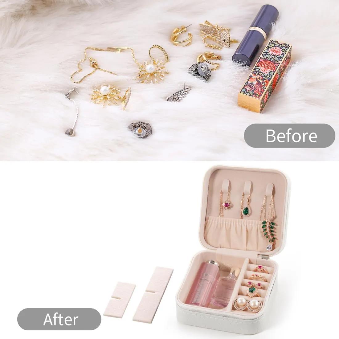 Travel Jewelry Case, Jewelry Organizer Box, Jewelry Organizer Travel Small Ring Organizer Necklace Organizer Earring Organizer Box - White