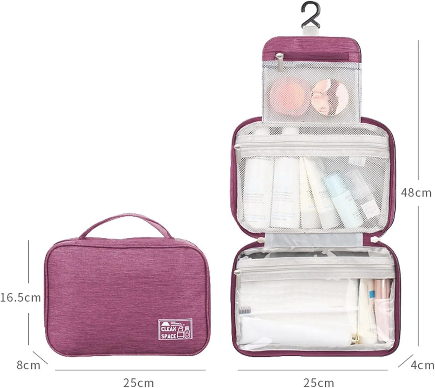 Travel Makeup Bag 10x6.6 Inch Portable Hanging Extra Large Makeup Bag with 3 Comparment Water Resistant Cosmetic Organizer with Handle Toiletry Bag Shampoo,toiletries Full-Size Container