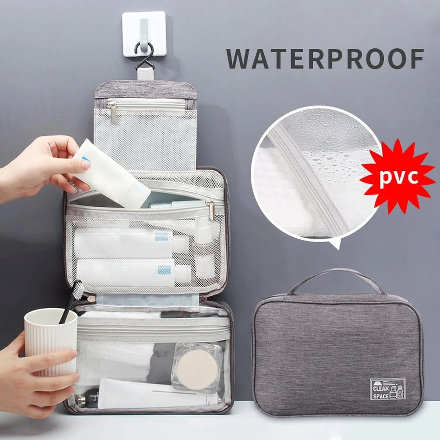 Travel Makeup Bag 10x6.6 Inch Portable Hanging Extra Large Makeup Bag with 3 Comparment Water Resistant Cosmetic Organizer with Handle Toiletry Bag Shampoo,toiletries Full-Size Container
