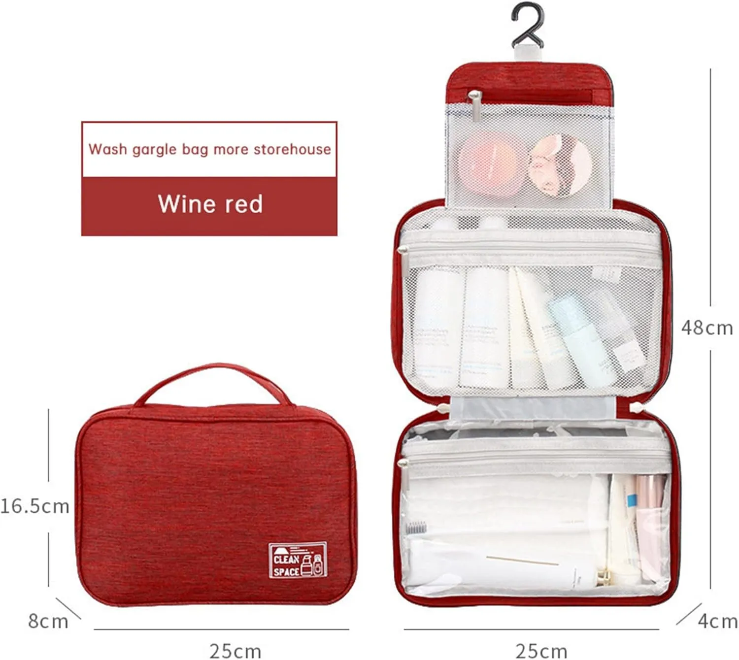 Travel Makeup Bag 10x6.6 Inch Portable Hanging Extra Large Makeup Bag with 3 Comparment Water Resistant Cosmetic Organizer with Handle Toiletry Bag Shampoo,toiletries Full-Size Container
