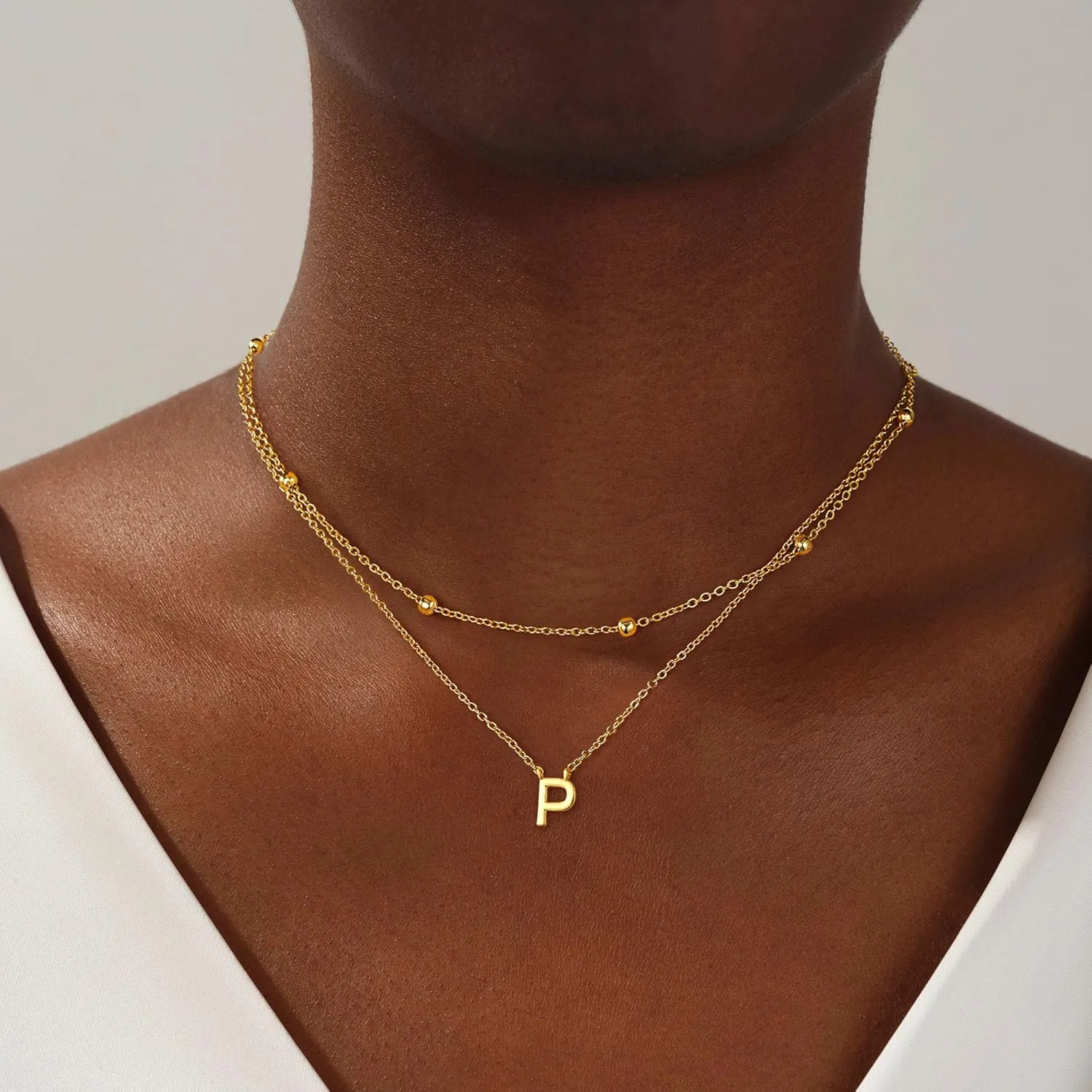 Turandoss Layered Gold Initial Necklaces for Women, 18K Gold Plated Letter A-Z Initial Pendant Necklaces Personalized 26 Alphabet Monogram Gold Initial Necklaces for Women Jewelry Gifts