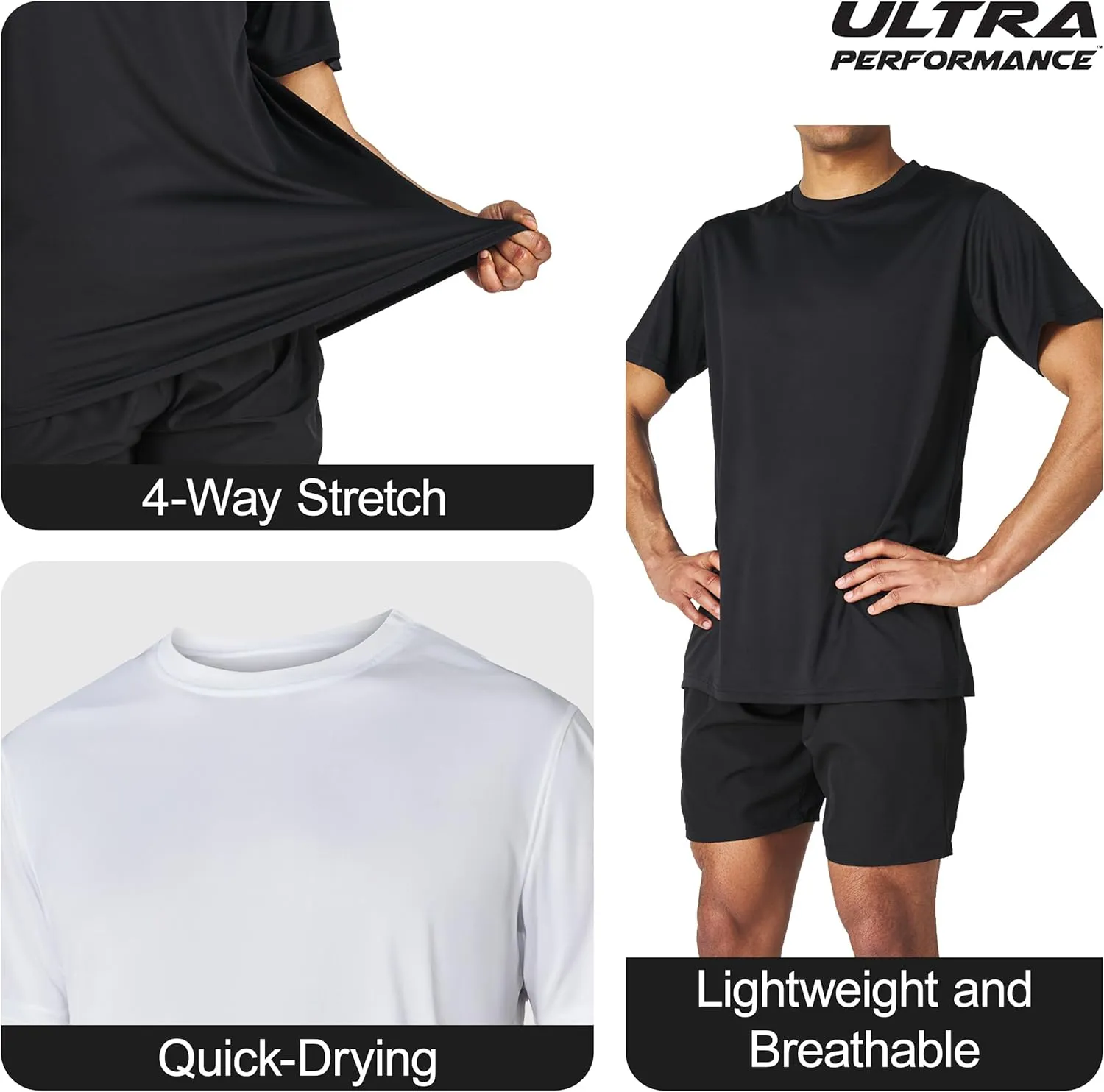 Ultra Performance Mens Dry-Fit Shirts 2 Pack Workout Gym T-Shirts, Athletic Tees for Men, Multipack Training Tops