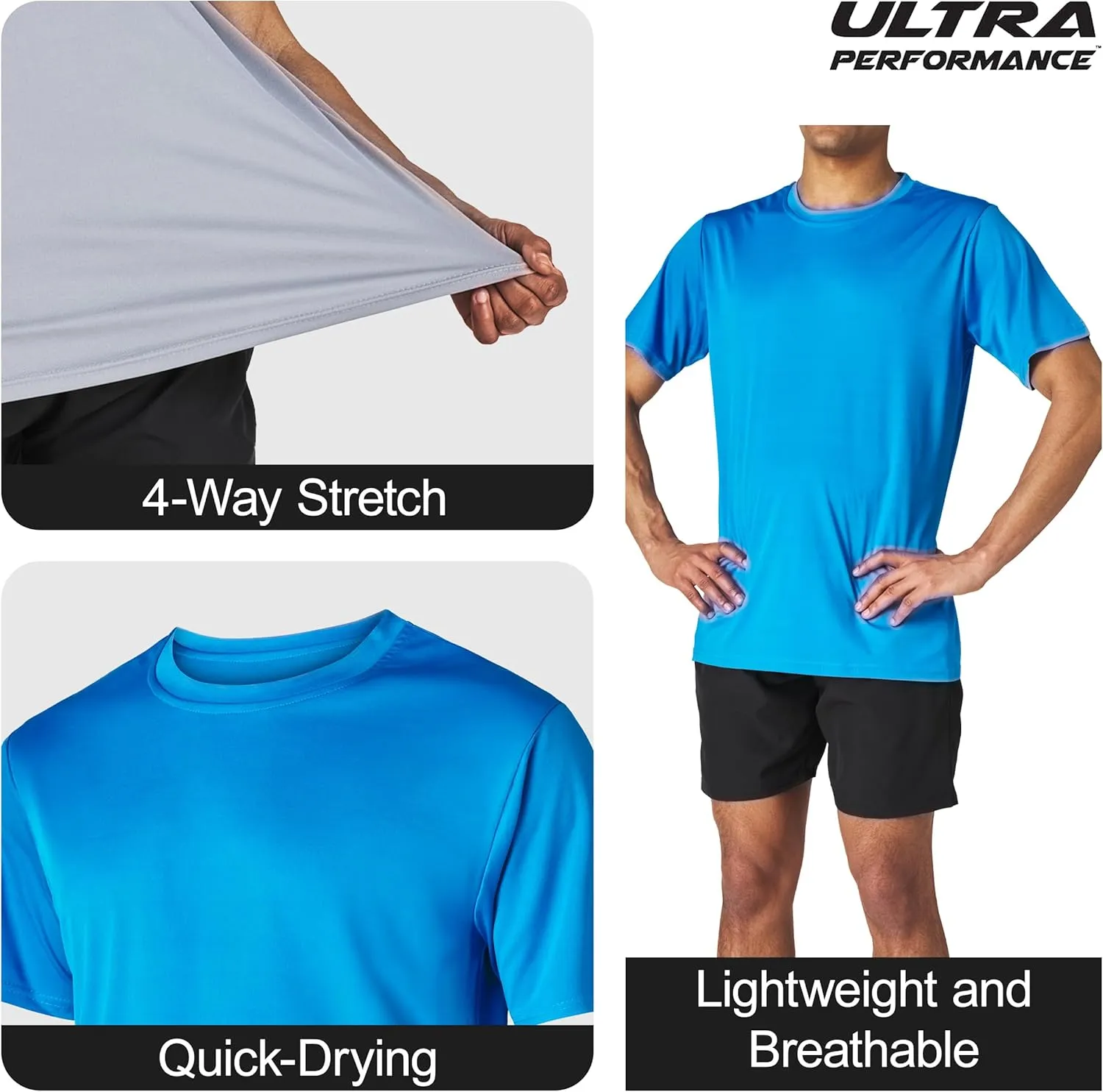 Ultra Performance Mens Dry-Fit Shirts 2 Pack Workout Gym T-Shirts, Athletic Tees for Men, Multipack Training Tops
