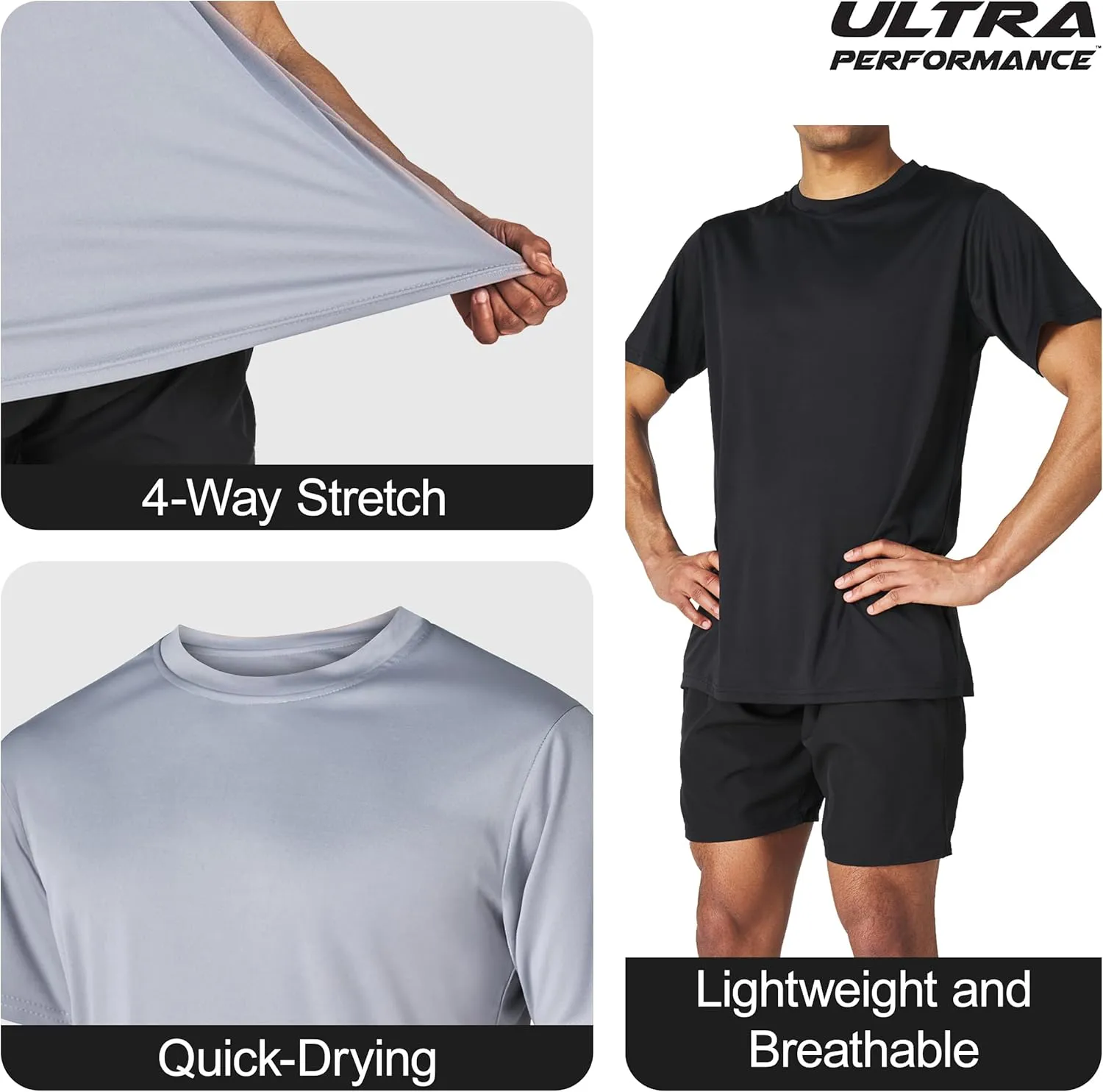 Ultra Performance Mens Dry-Fit Shirts 2 Pack Workout Gym T-Shirts, Athletic Tees for Men, Multipack Training Tops