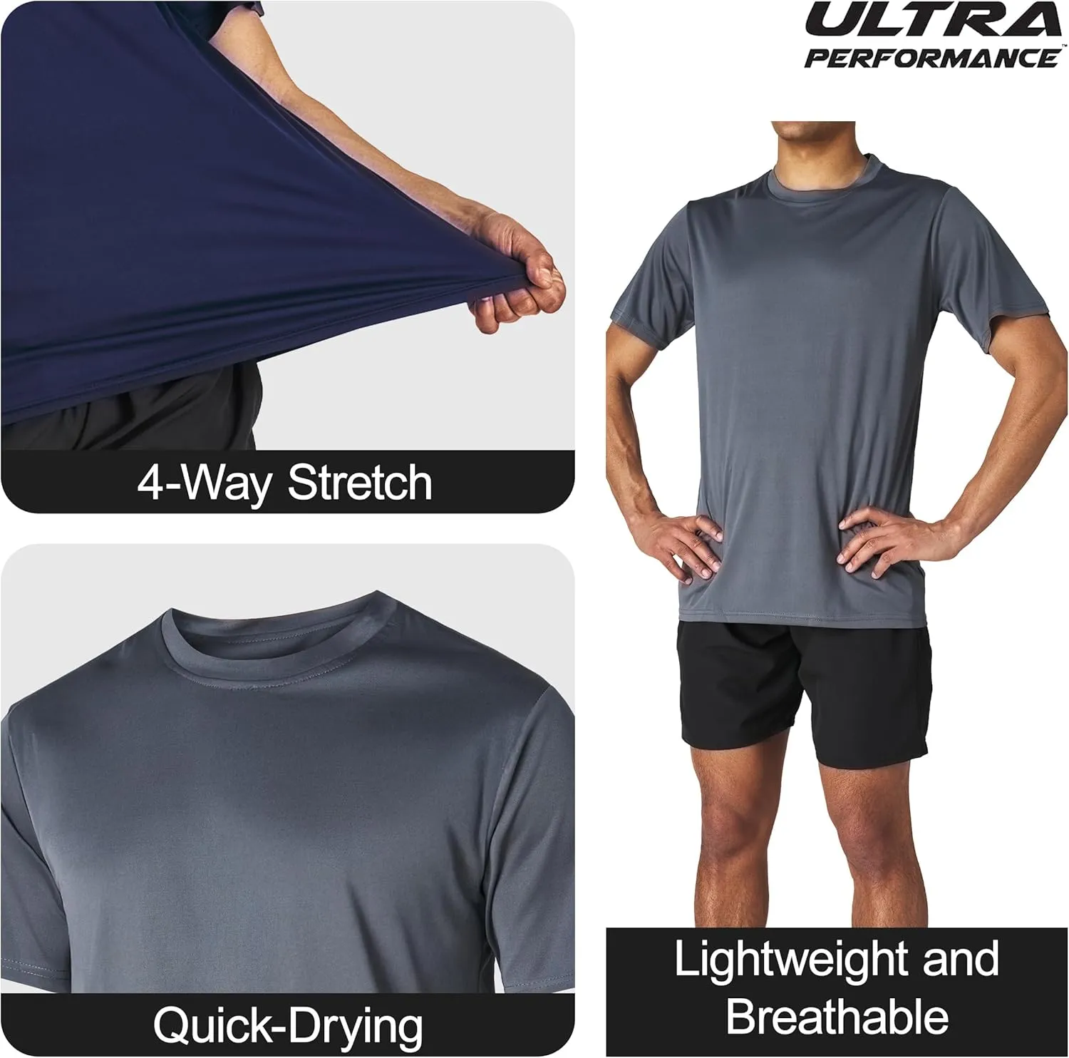 Ultra Performance Mens Dry-Fit Shirts 2 Pack Workout Gym T-Shirts, Athletic Tees for Men, Multipack Training Tops