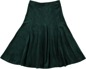 Velour Panel Midi Skirt for Women - 27 Inch Length, Pleated, Elastic Waist, Comfortable Fit & Flare - High Waist, Flowy - Green, Small