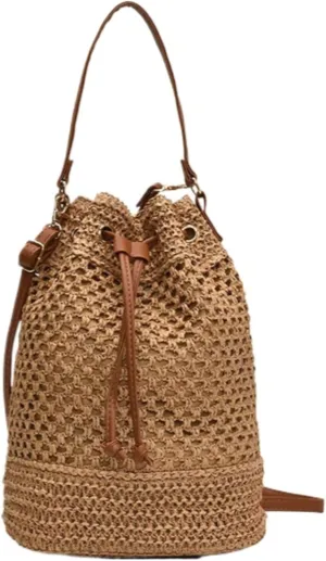 Vhitler Drawstring Straw Bag Y2k Beach Crochet Bucket Bags Small Crossbody Purses Women Cute Purse Trendy 2025 Summer