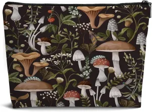 Vintage Mushroom Makeup Bag,Mushroom Gifts Leather Small Zipper Pouch for Purse,Mushroom Cosmetic Bag Zipper Pouch for Women Teens Girl,Small Makeup Bag