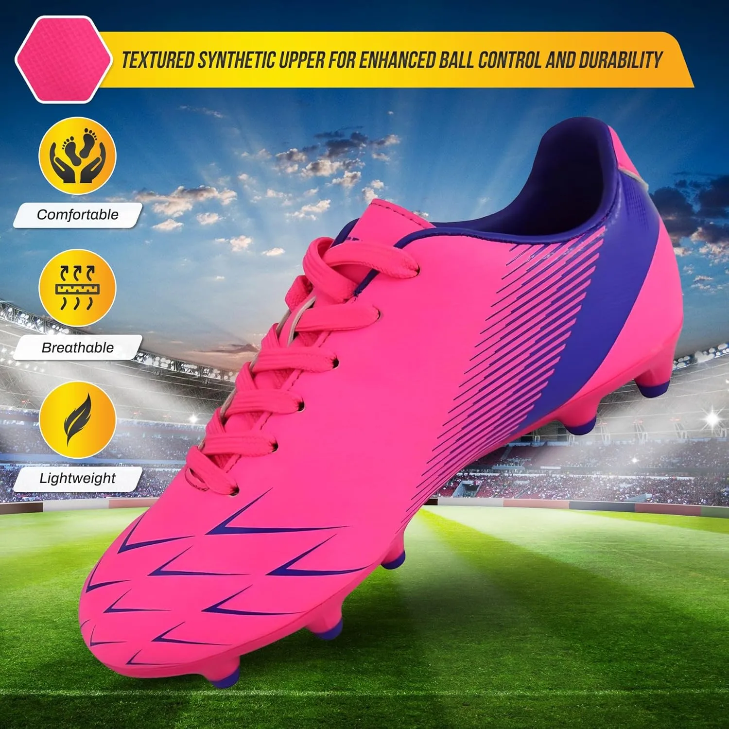 Vizari Ranger Youth Firm Ground Soccer Cleats  FG Outdoor Football Shoes | Ideal for Toddlers & Little/Big Kids | Snug Fit with Long-Lasting Comfort