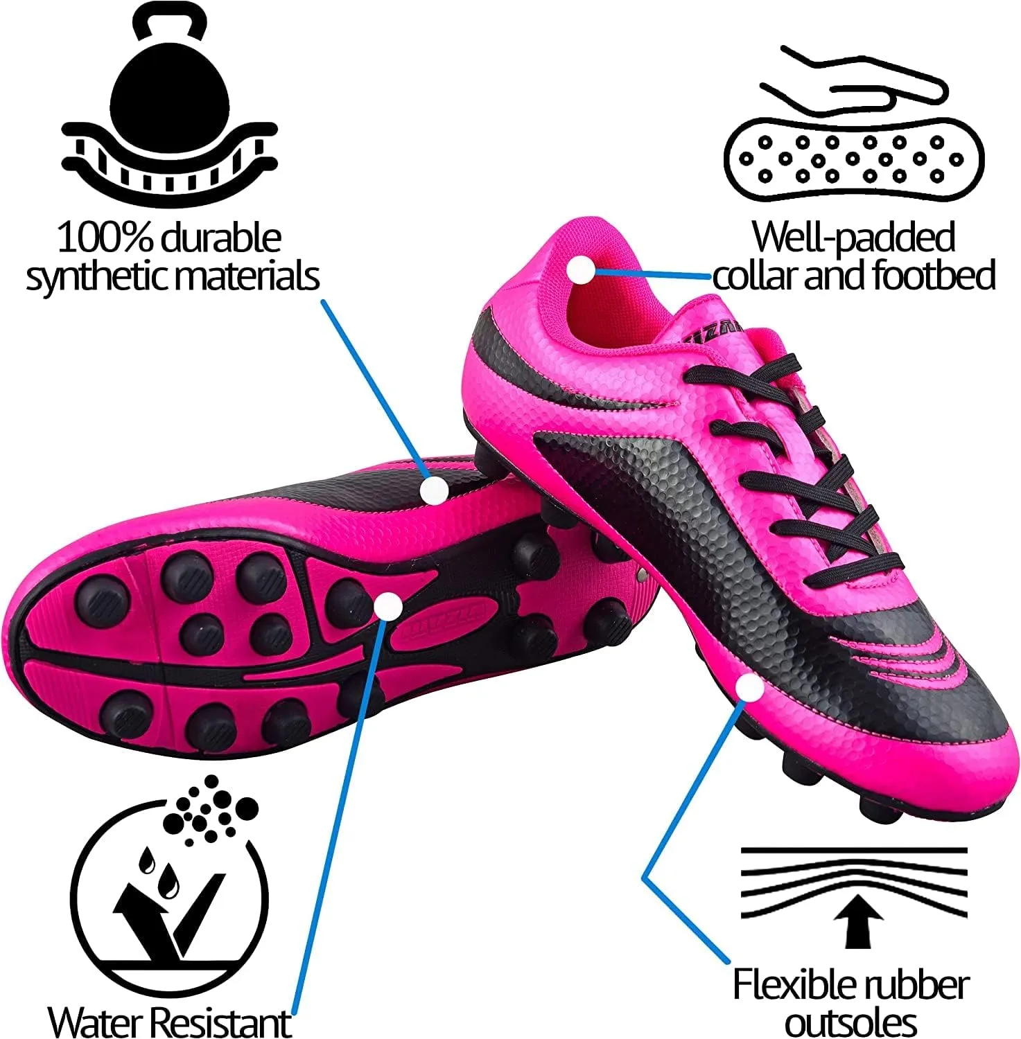 Vizari USA Boys Girls Soccer Cleats | Youth Firm Ground Athletic Outdoor Football Shoes for Toddler, Little Kid, Big Kid | Lightweight & Durable