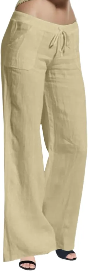 Wide Leg Pants for Woman Summer Linen Flowy Pants Preppy Aesthetics Pants Drawstring High Waisted Palazzo Pants with Pockets