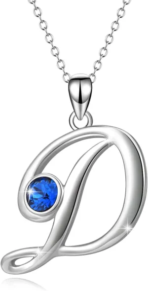 WINNICACA Christmas & Birthday Gifts: Initial Necklaces - 925 Sterling Silver Letter Pendants with Birthstone A-Z