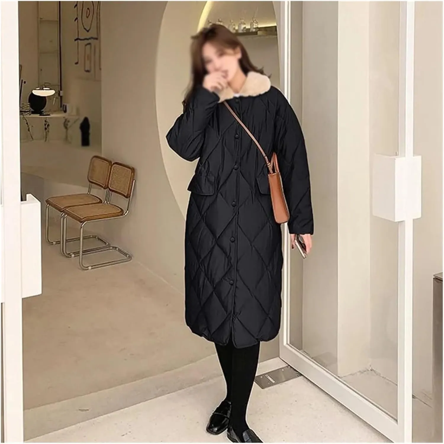 Winter Collar Single-Breasted Cotton Padded Jackets Solid Color Streetwear Coats Oversized Parkas(XL 70-75kg)