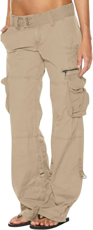 Women Cargo Pants Low Rise Tactical Pants Comfy Hiking Pants with Pockets Straight Leg Parachute Pants Long Trousers