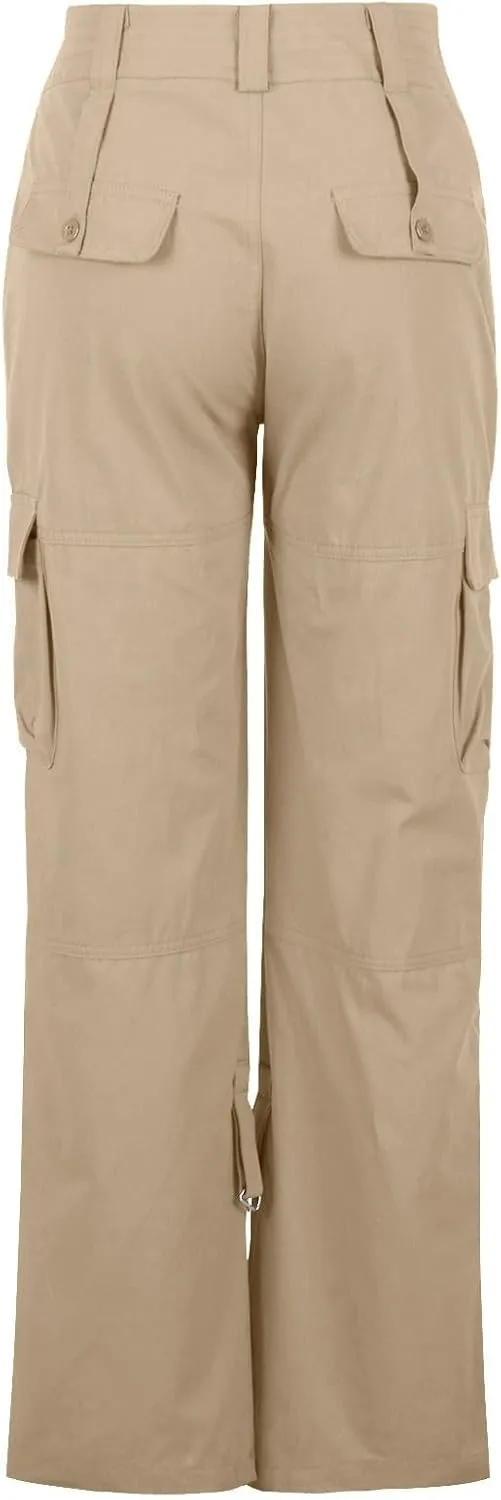 Women Cargo Pants Low Rise Tactical Pants Comfy Hiking Pants with Pockets Straight Leg Parachute Pants Long Trousers