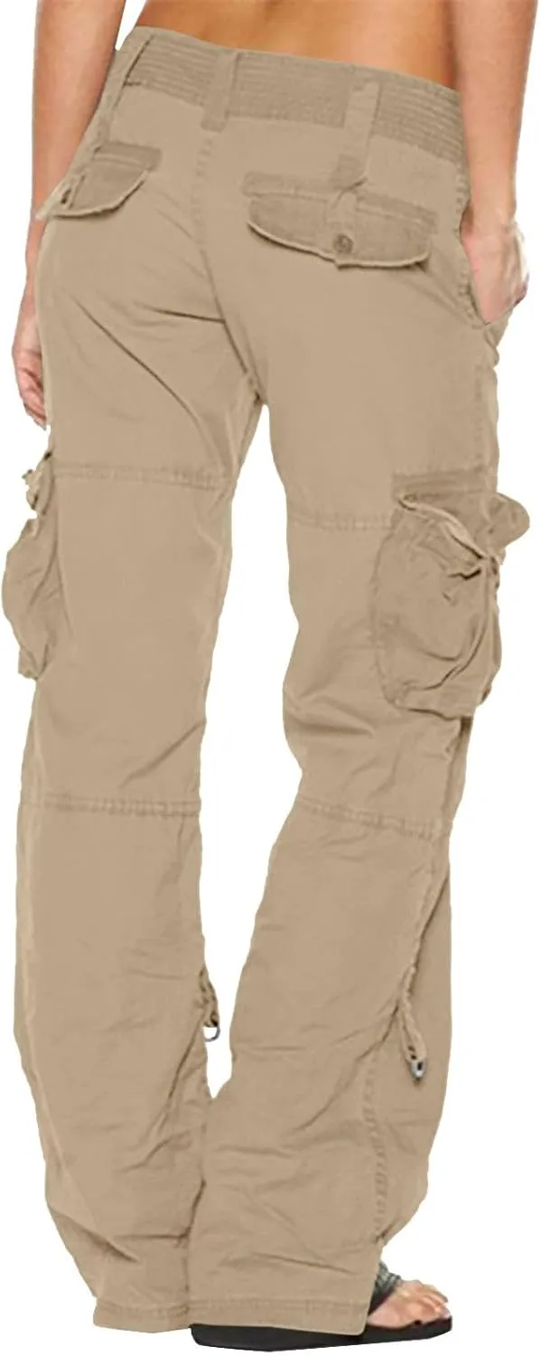 Women Cargo Pants Low Rise Tactical Pants Comfy Hiking Pants with Pockets Straight Leg Parachute Pants Long Trousers