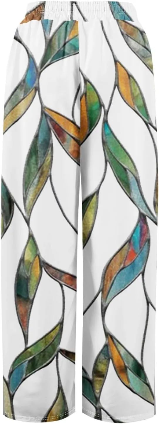 Women Casual High Waist Wide Leg Floral Palazzo Pants Summer Boho Flowy Beach Trousers with Pockets