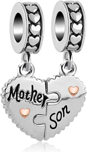 Women Child Daughter Son Mother Mom Love Heart Dangle Charm for Bracelets Pendants Necklaces 2Pcs