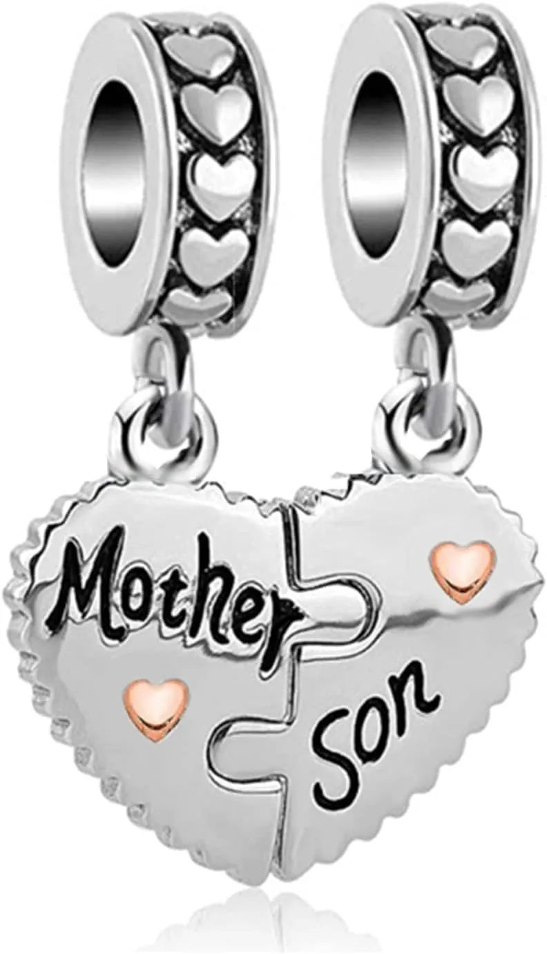 Women Child Daughter Son Mother Mom Love Heart Dangle Charm for Bracelets Pendants Necklaces 2Pcs