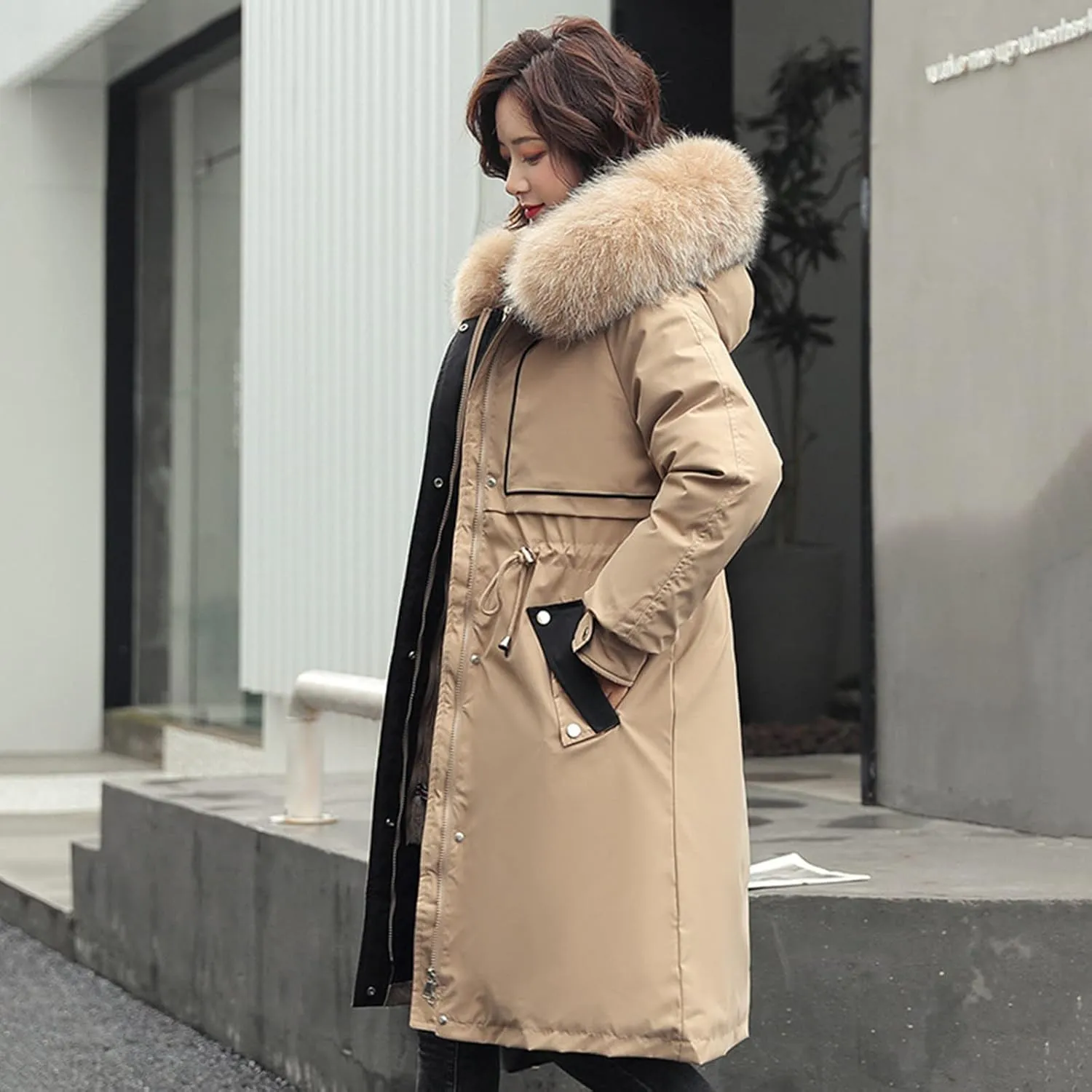 Women Cotton-padded Outerwear Long Jackets Fashion Coats Removable Liner Pocket Hooded Tail Coats Women