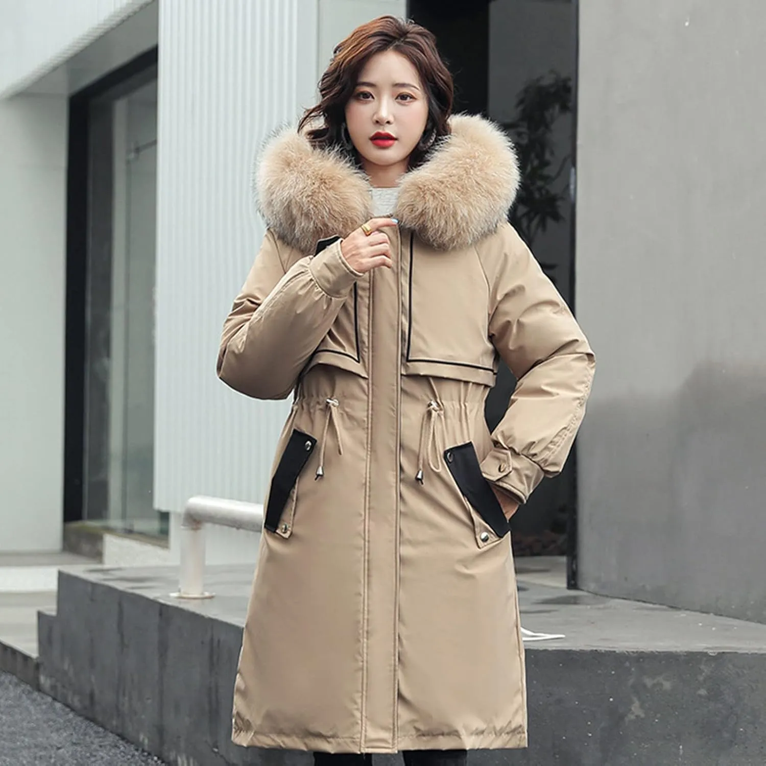 Women Cotton-padded Outerwear Long Jackets Fashion Coats Removable Liner Pocket Hooded Tail Coats Women