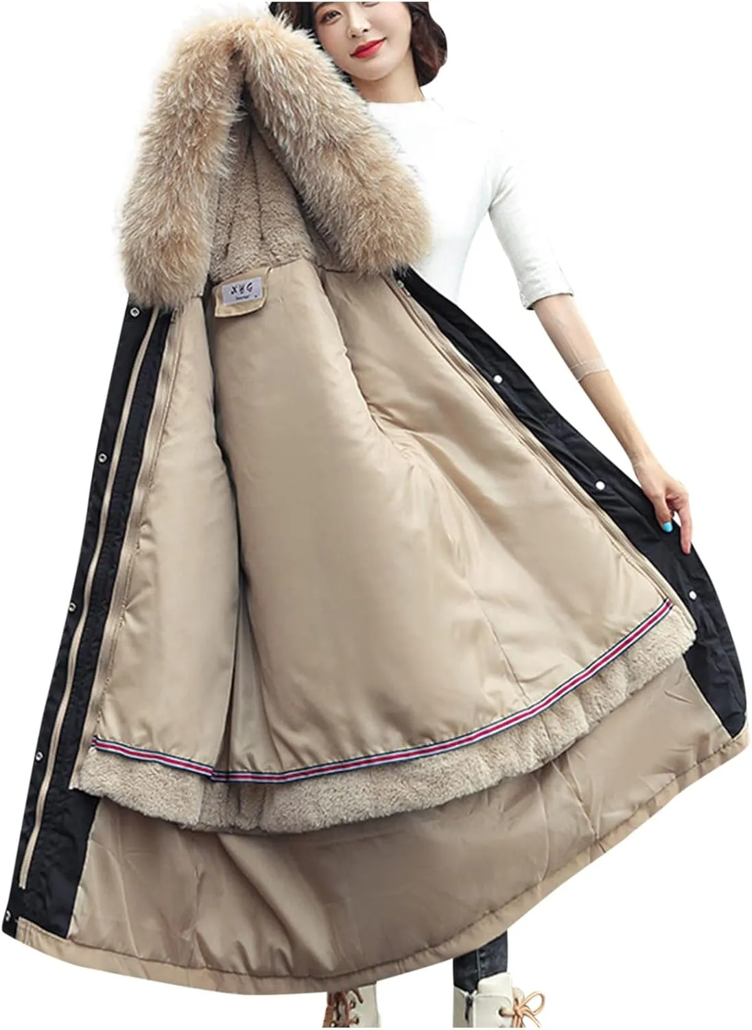 Women Cotton-padded Outerwear Long Jackets Fashion Coats Removable Liner Pocket Hooded Tail Coats Women