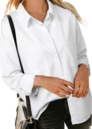 Women Denim Shirt Collared Jean Shirts Long Sleeve Button Down Blouses with Pockets Classic Basic Solid Blouse Jacket