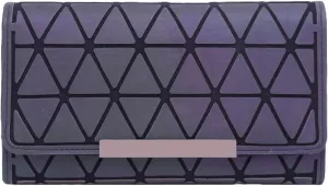 Women Geometric Luminous Wallet Rhomboids Lattice Purse Iridescent Long Coin Clutch Holographic Reflective Wallets