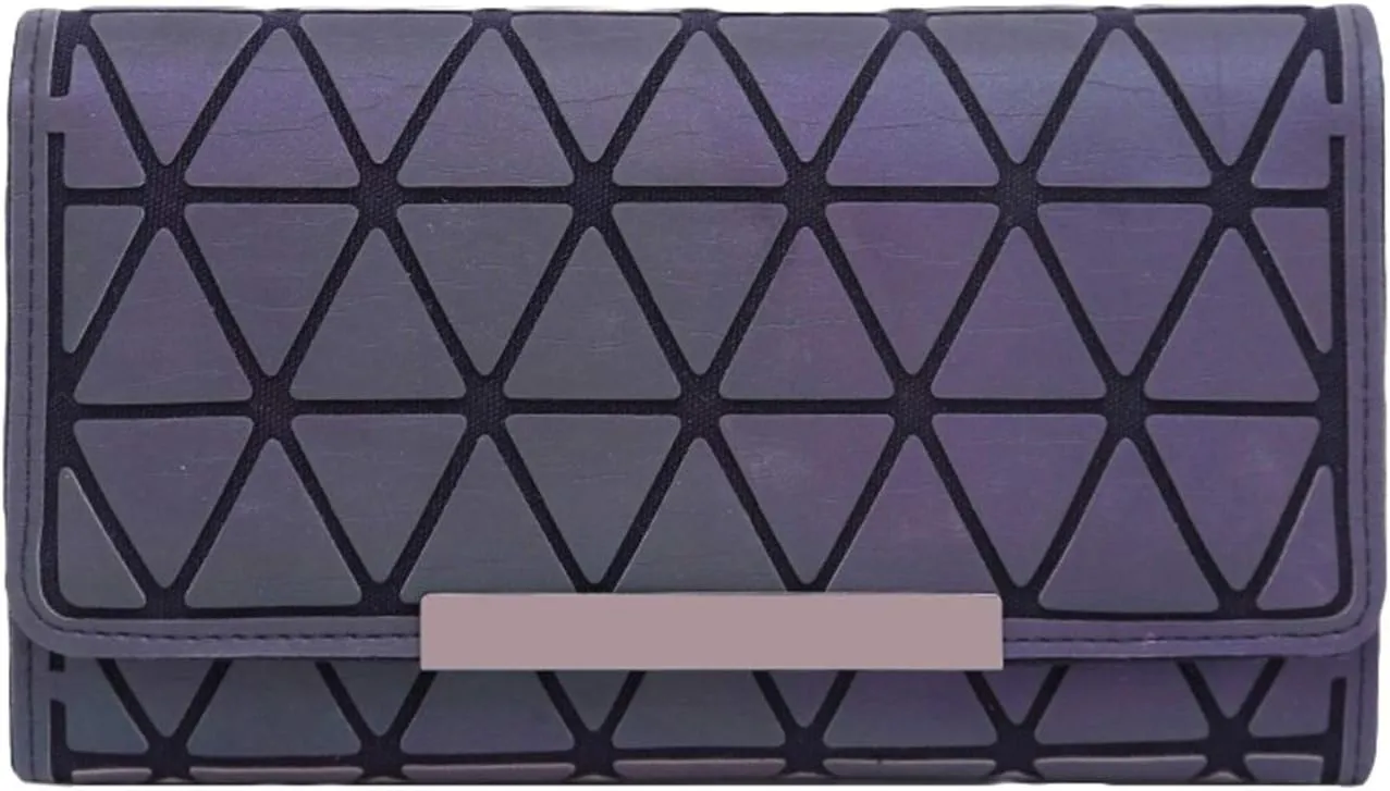 Women Geometric Luminous Wallet Rhomboids Lattice Purse Iridescent Long Coin Clutch Holographic Reflective Wallets