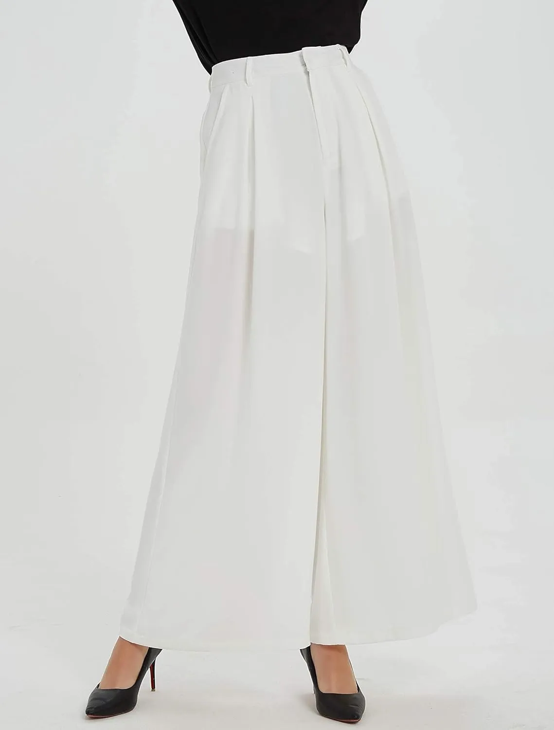Women High Waist Casual Wide Leg Pants Elegant Work Pants Palazzo Pants Trousers with Pockets Lounge Pants Flowy