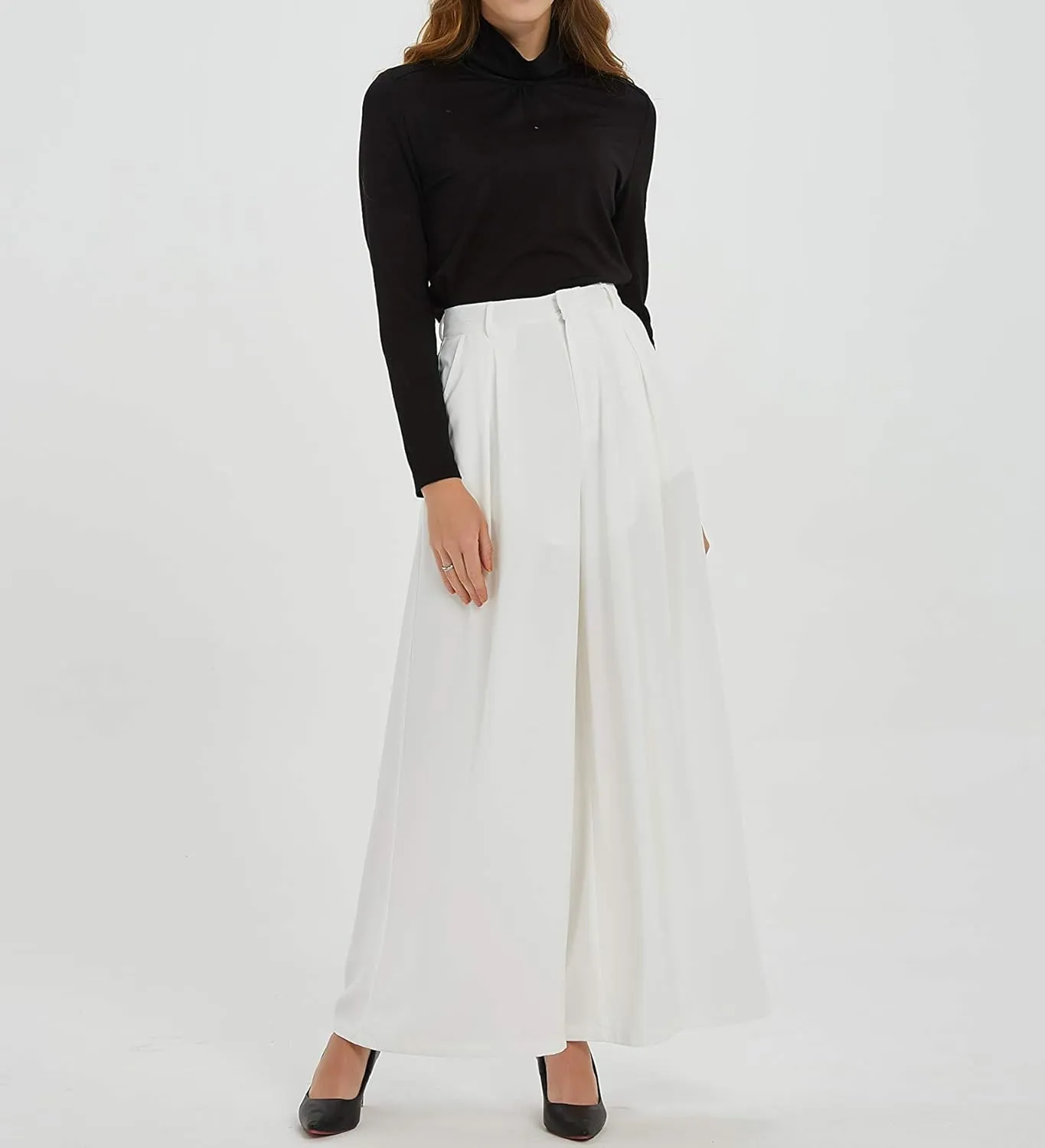 Women High Waist Casual Wide Leg Pants Elegant Work Pants Palazzo Pants Trousers with Pockets Lounge Pants Flowy