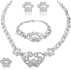 Women Jewelry Sets Gold Jewelry XOXO Fashion Bear Necklace Love Bear Earrings Bear and Heart Bracelet Jewelry Gifts Elegant Bridal Accessories Women Party Gifts Shiny Jewelry
