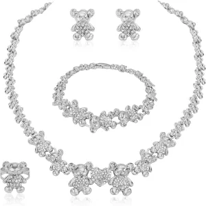 Women Jewelry Sets Gold Jewelry XOXO Fashion Bear Necklace Love Bear Earrings Bear and Heart Bracelet Jewelry Gifts Elegant Bridal Accessories Women Party Gifts Shiny Jewelry