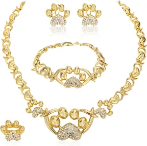 Women Jewelry Sets Gold Jewelry XOXO Fashion Bear Necklace Love Bear Earrings Bear and Heart Bracelet Jewelry Gifts Elegant Bridal Accessories Women Party Gifts Shiny Jewelry