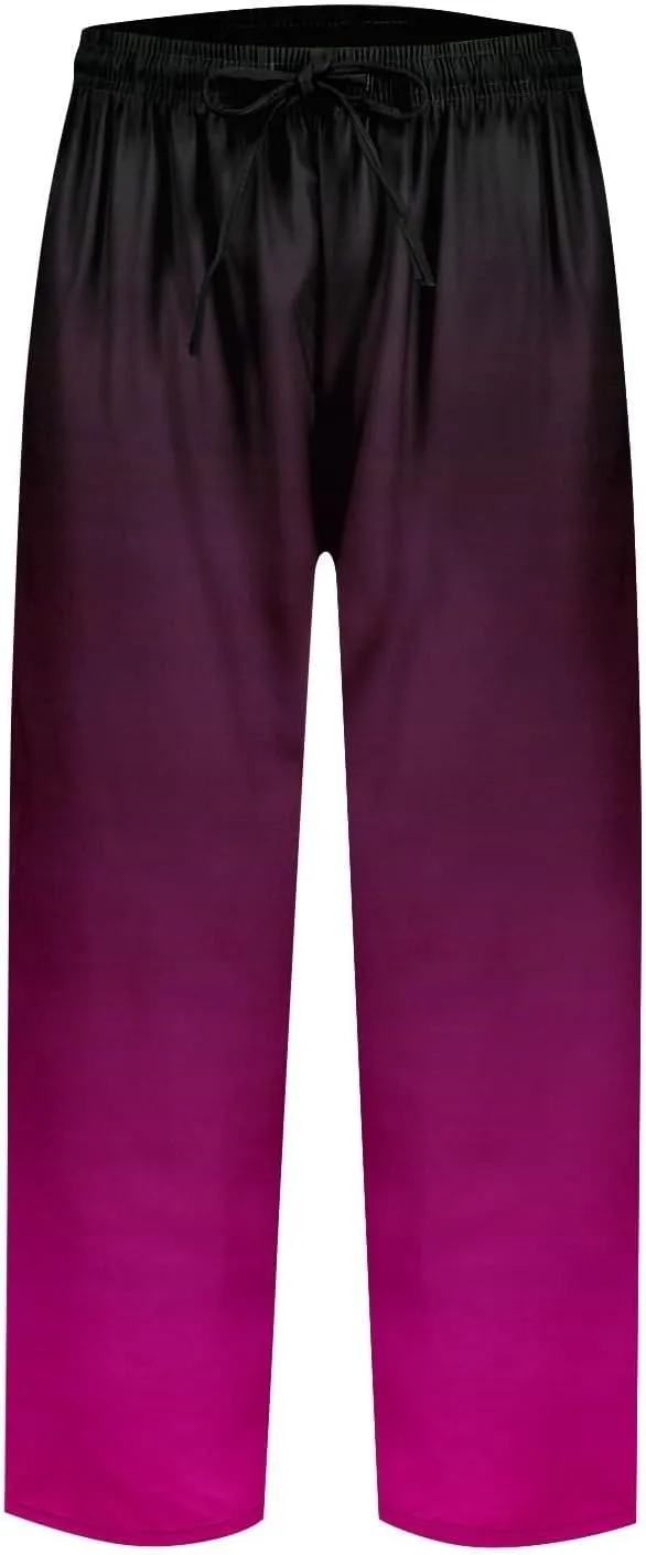 Women Linen Palazzo Pants Cotton Linen Elastic Seven Pants Beach Casual Pants Linen High Waisted Drawstring Lounge Pants