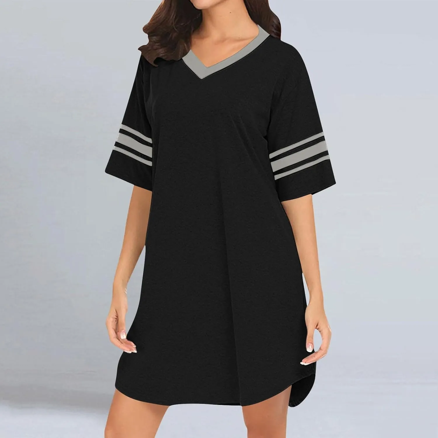 Women Nightgown Plus Size Sleepshirt Casual Loose Fit Short Sleeve Nightshirt V Neck Sleepwear Pajama Dress Homewear