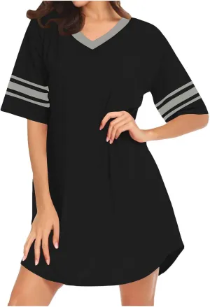 Women Nightgown Plus Size Sleepshirt Casual Loose Fit Short Sleeve Nightshirt V Neck Sleepwear Pajama Dress Homewear