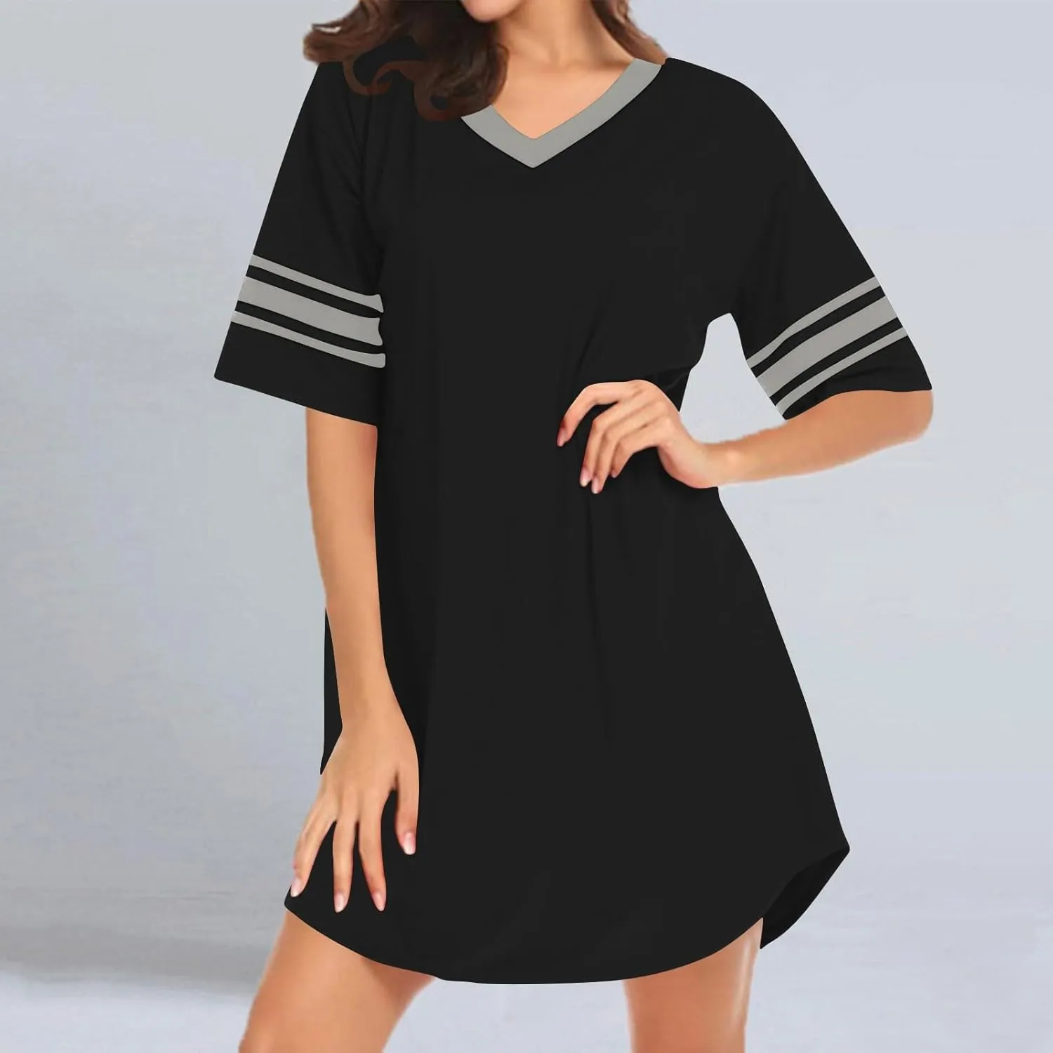 Women Nightgown Plus Size Sleepshirt Casual Loose Fit Short Sleeve Nightshirt V Neck Sleepwear Pajama Dress Homewear