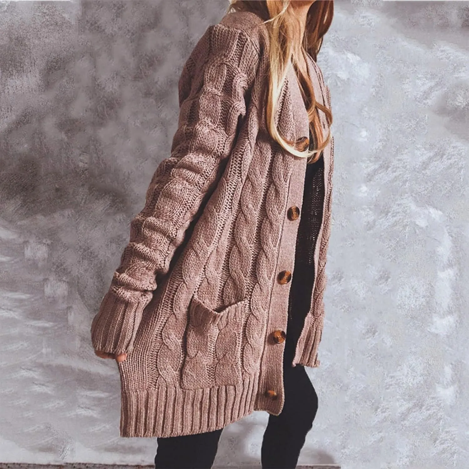 Women Open Front Casual Long Sleeve Knit Classic Sweaters Cardigan with Pockets Elegant Soft Coat Going out Clothes